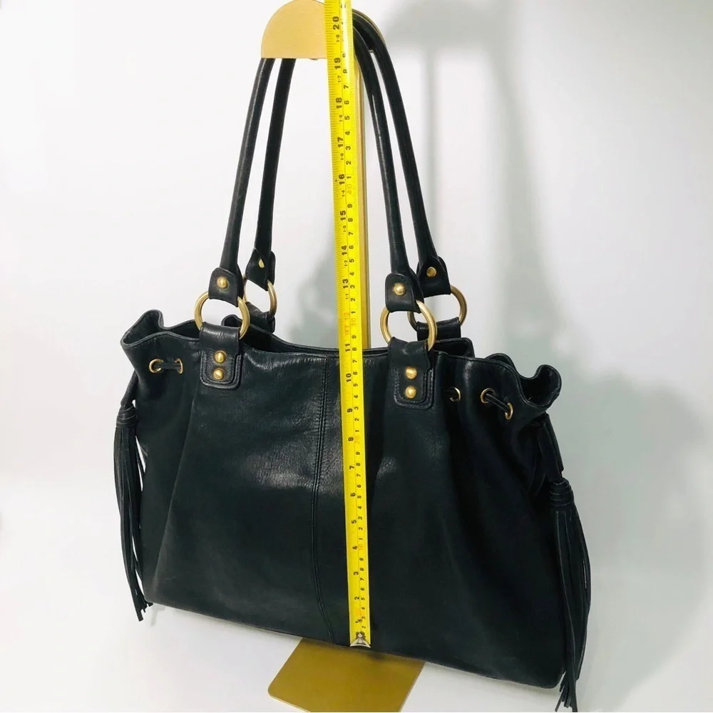 Bloomingdale's Large Double Tasseled Black Hobo Bag
